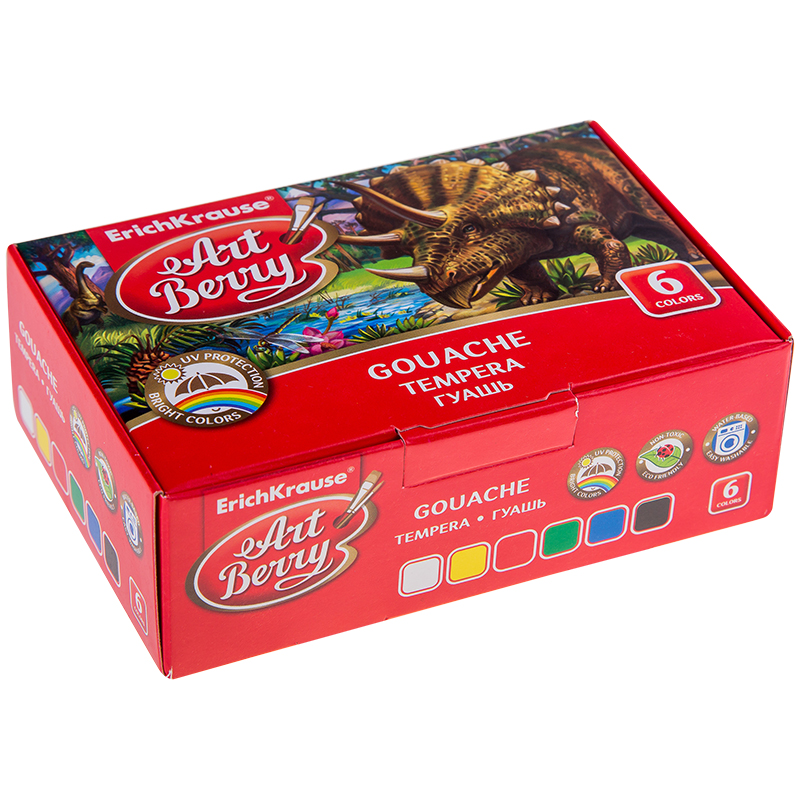 Гуашь ArtBerry, 06 цветов, 20мл, с УФ защитой яркости, картон