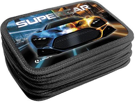 Пенал Lamark Supercar/Суперкар, 3 отделения, на 53 предмета, 125х205х40 мм, ламинированный картон, три молнии
