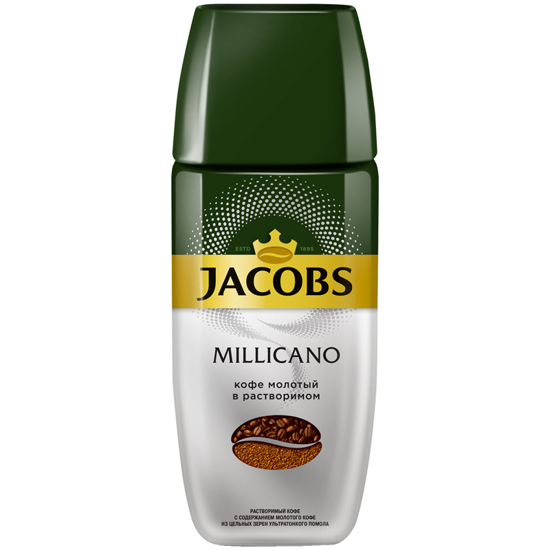 Кофе растворимый Jacobs "Monarch "Millicano", сублимированный, с молотым, стеклянная банка, 190г