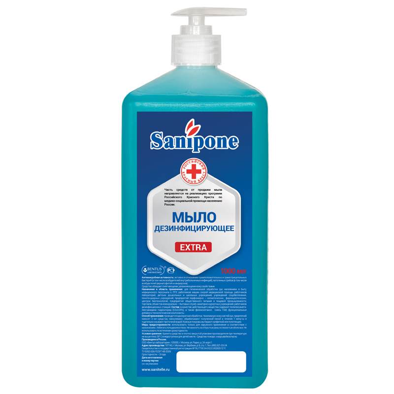 Мыло антисептическое дезинфицирующее Sanipone "Extra", с дозатором, 1л