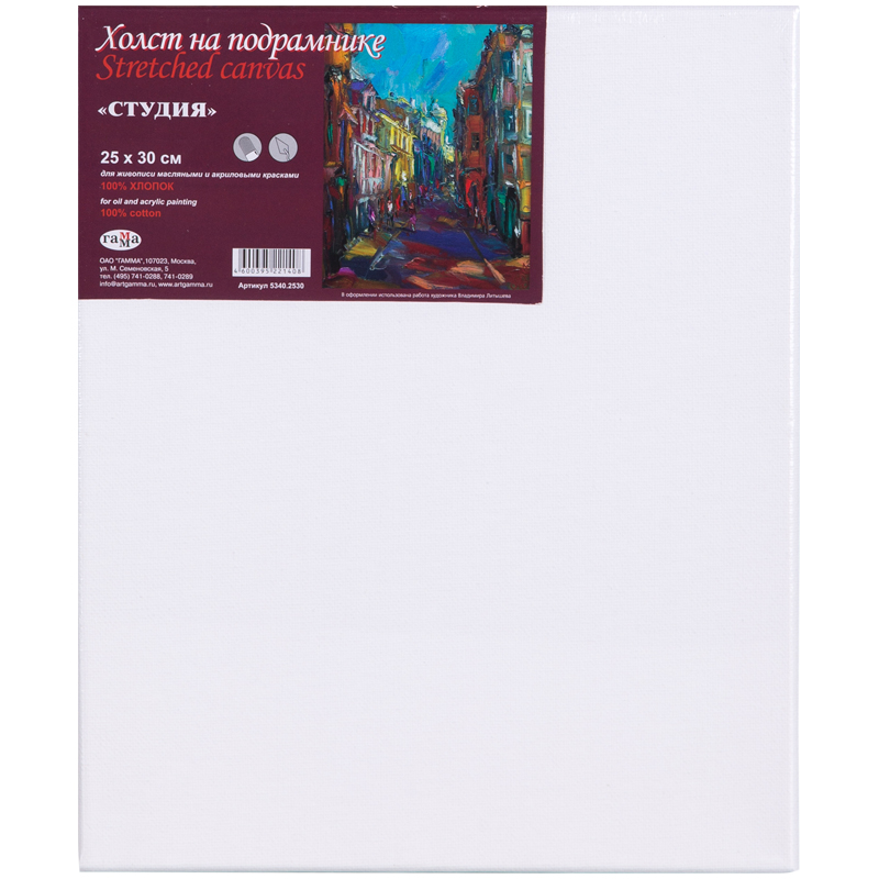 Холст на подрамнике Гамма "Студия", 25*30см, 100% хлопок, среднее зерно