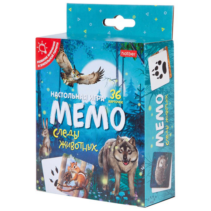 Игра настольная Hatber "Следы животных" мемо, 36 карточек
