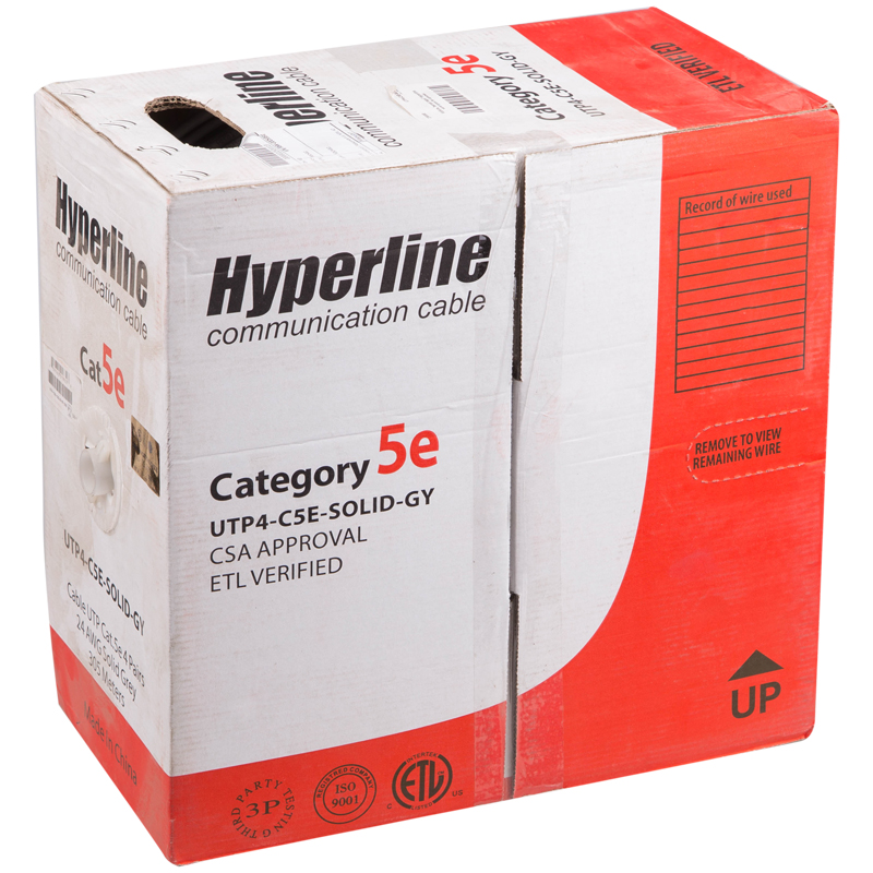 Кабель "витая пара" Hyperline, категория 5е одножильный, белый