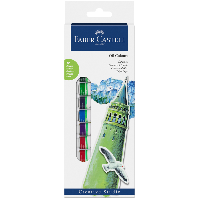 Краски масляные Faber-Castell, 12 цветов (12 туб*12мл), картон, европдвес