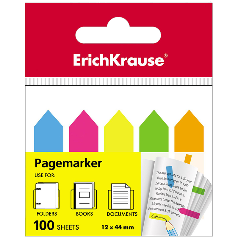 Флажки-закладки Erich Krause, 44*12мм, 20л*5 неоновых цветов, европодвес