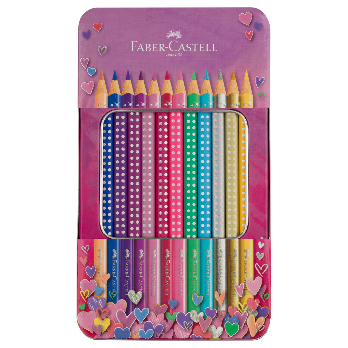 Карандаши цветные Faber-Castel "Sparkle", 12 цв., трехгран., метал. короб