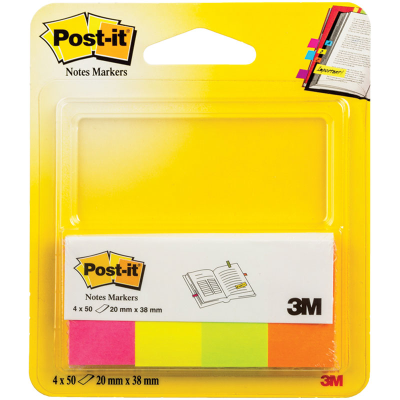 Флажки-закладки Post-it, бумажные, 20*38мм, 50л*4 цвета, европодвес