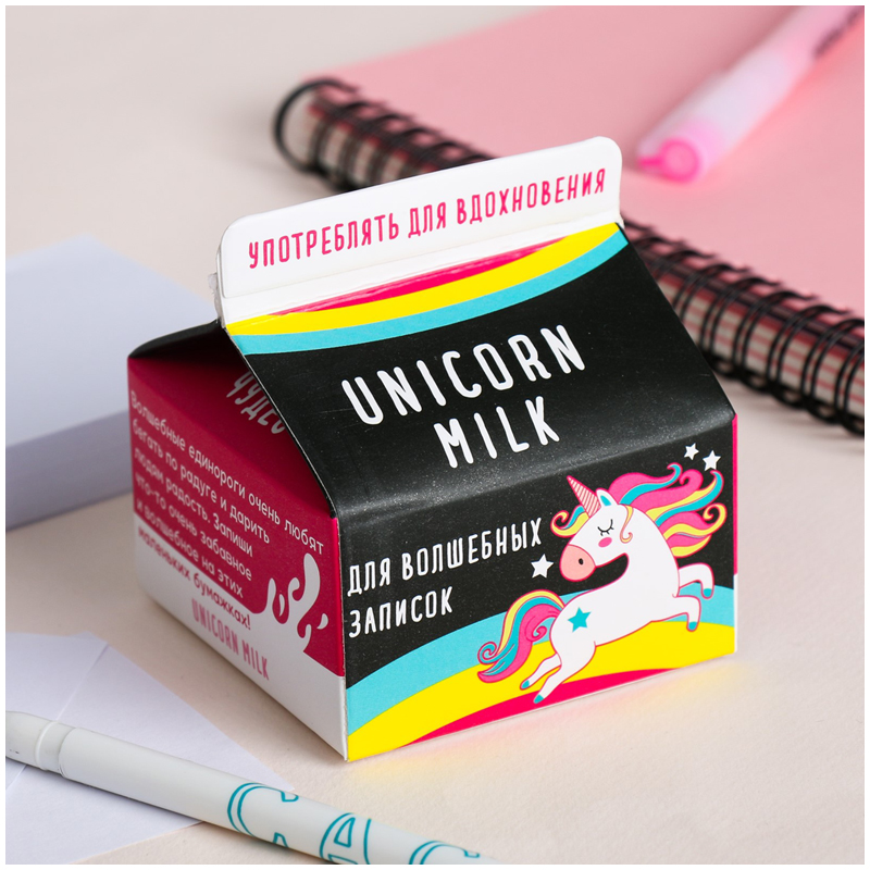 Блок для записи ArtFox "Unicorn MILK", 7*7*8см, 150л., картонный бокс, белый