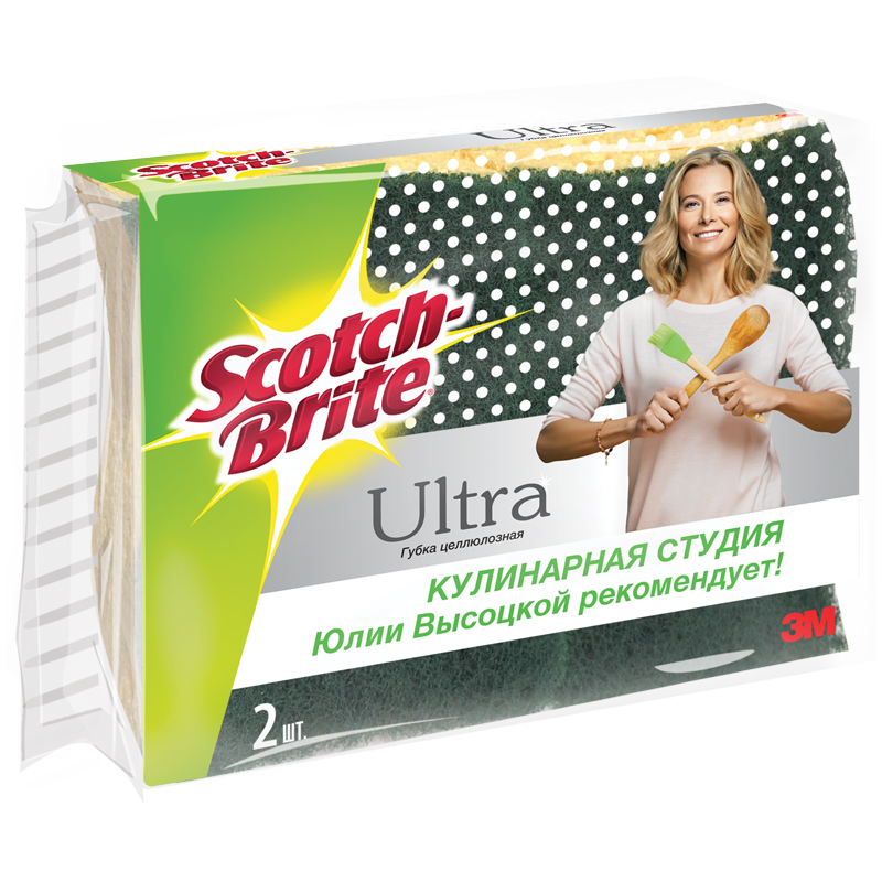 Губки для посуды Scotch-Brite "Ultra. Интенсив", целлюлозная, 14*11,5см, 2шт.