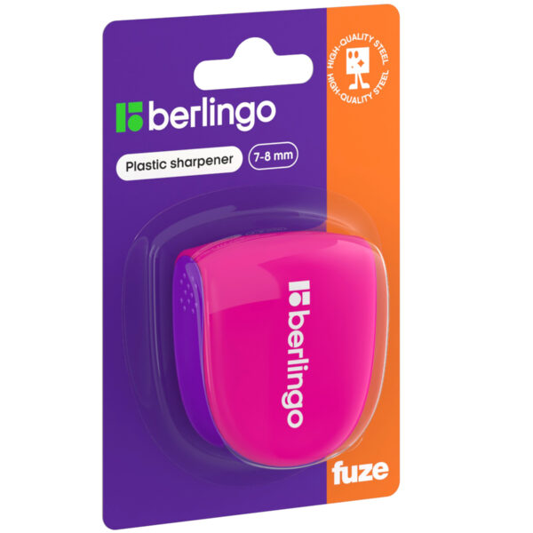 Точилка пластиковая Berlingo "Fuze Ergo" 1 отверстие, контейнер, розовая, блистер