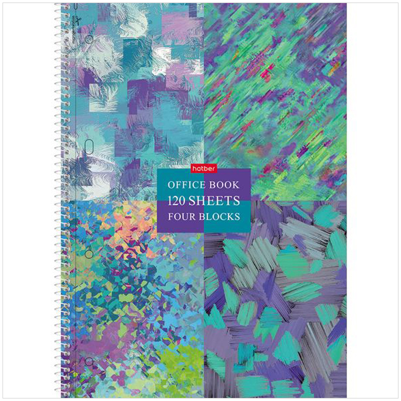 Тетрадь 120л., А4, клетка на спирали Hatber "Color mosaic", твердая обл., матовая ламин., разделител