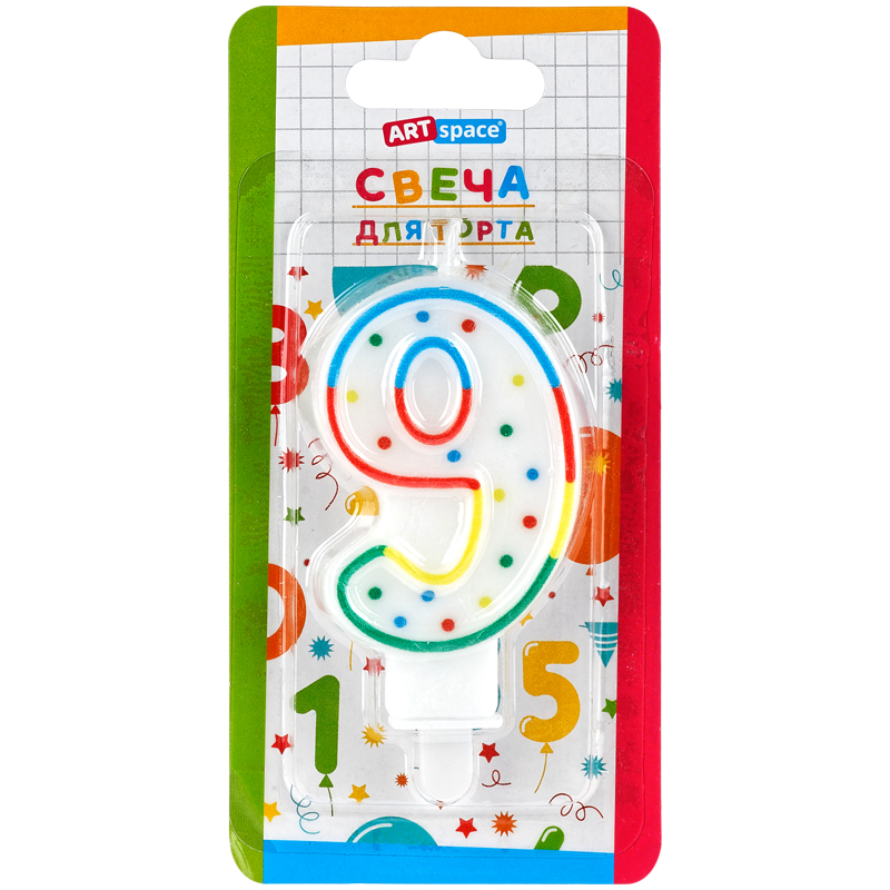 Свеча для торта с держателем ArtSpace "Цифра 9", 8,5см, блистер