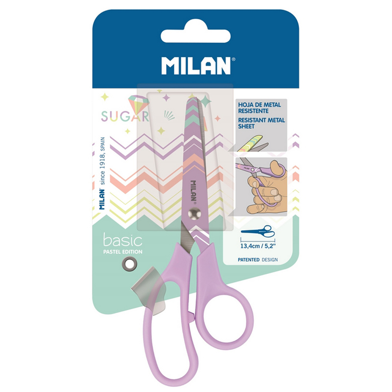 Ножницы детские Milan "Basic Pastel Edition" 13,4 см, эргономичные ручки, сиреневый, блистер