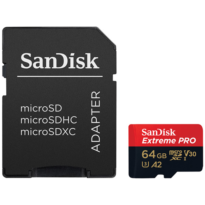 Карта памяти SanDisk MicroSDXC Ultra 64GB, Class 10, UHS-I U3 Extreme Pro, скорость чтения 170Мб/сек