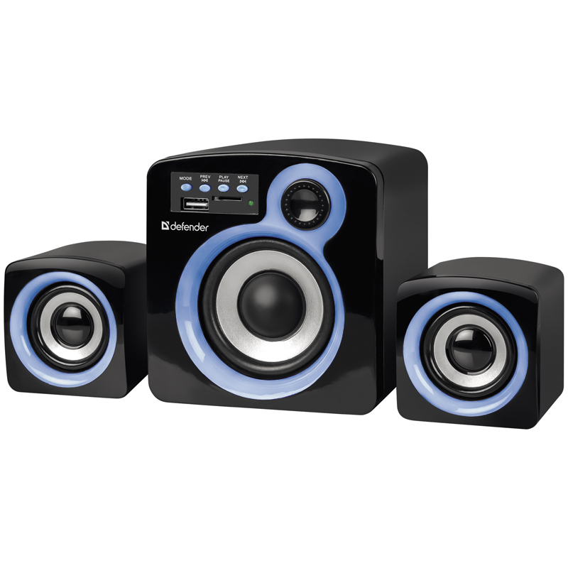 Колонки Defender Z5, 2*3W+Subwoofer 10W, FM, SD/USB, 220В, черный, синий