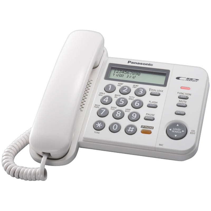 Телефон проводной Panasonic KX-TS2358RUW, ЖК дисплей, АОН, 50 номеров, белый