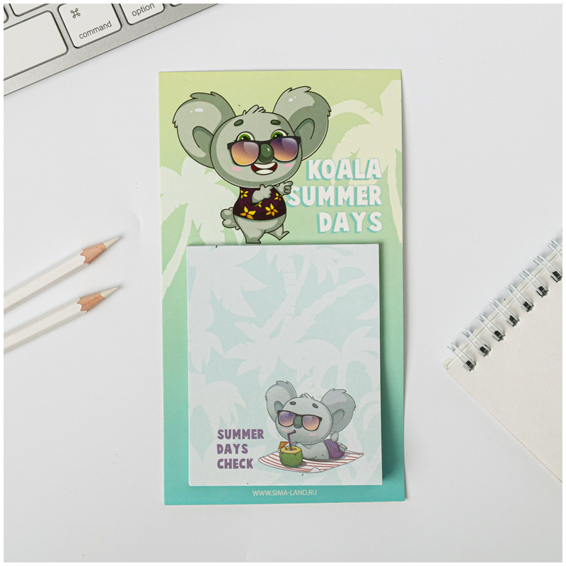 Блок для записи ArtFox "Koala summer days", 10*17,5см, 30л., склейка, магнит