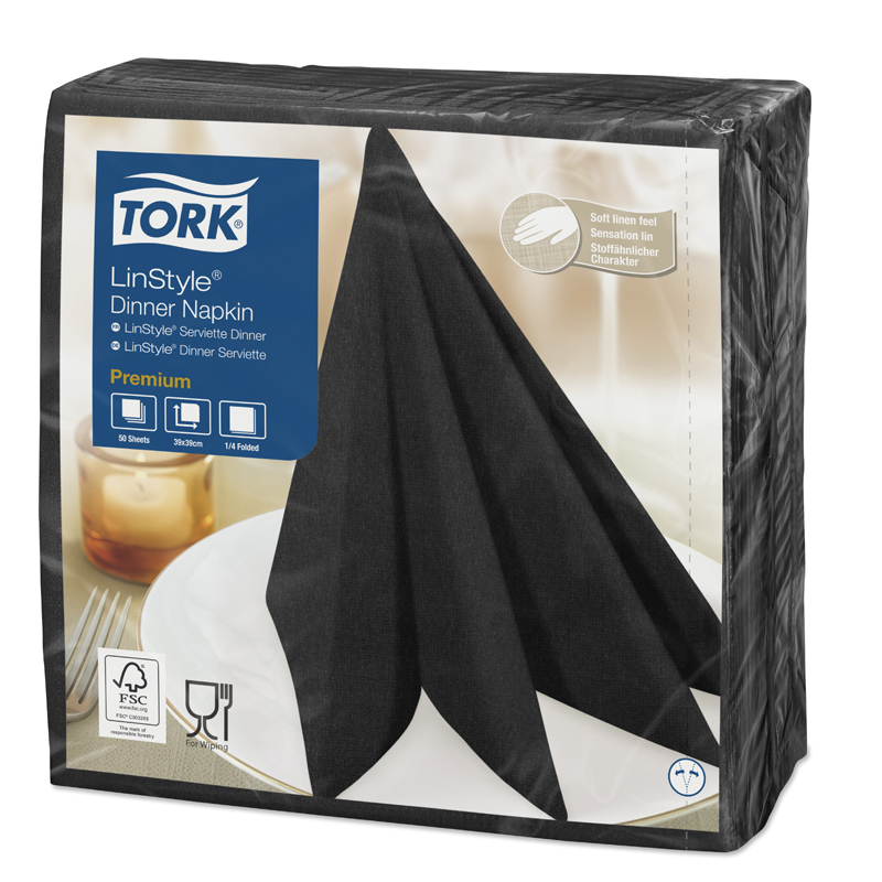 Салфетки нетканые сервировочные Tork LinStyle 39*39см, черные, 50шт. 478726 (ПОД ЗАКАЗ)