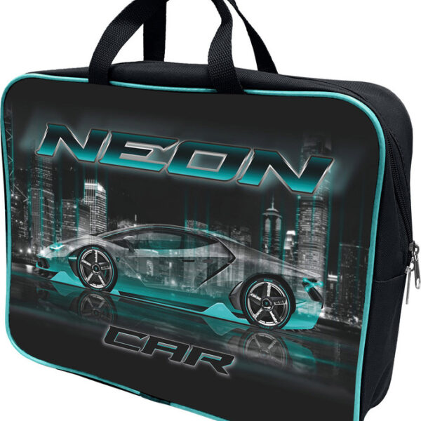 Папка-портфель Lamark Neon Car/Неоновый авто, А4, 1 отделение, на молнии, с ручками, карман внутри, усиленное дно, печать по ткани с одной стороны
