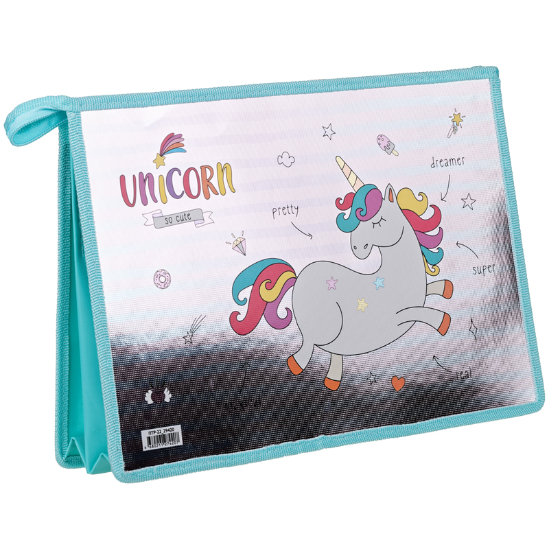 Папка для тетрадей 2 отделения, А4, ArtSpace "Unicorn", пластик, фольга, на молнии