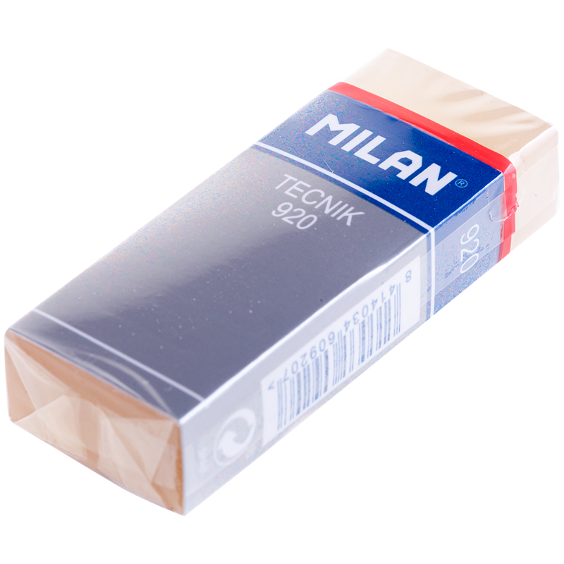 Ластик Milan "Tecnik 920", прямоугольный, пластик, картонный держатель, 61*23*12мм