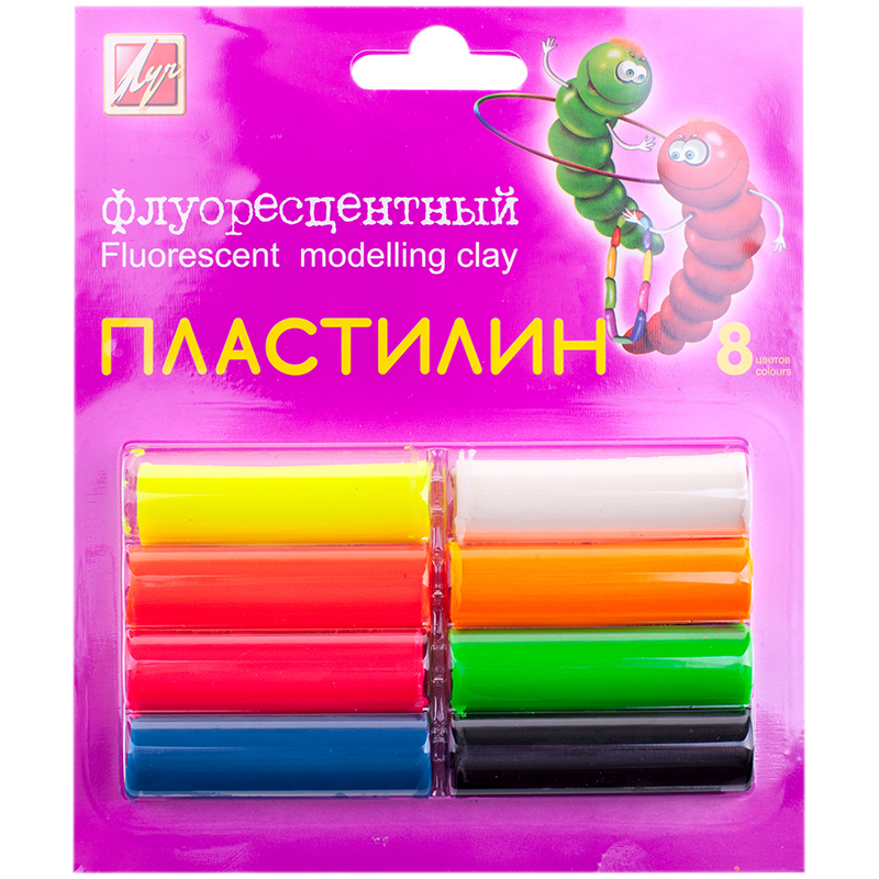 Пластилин Луч "Флюрисветики", 08 цветов, 130г, картон, европодвес