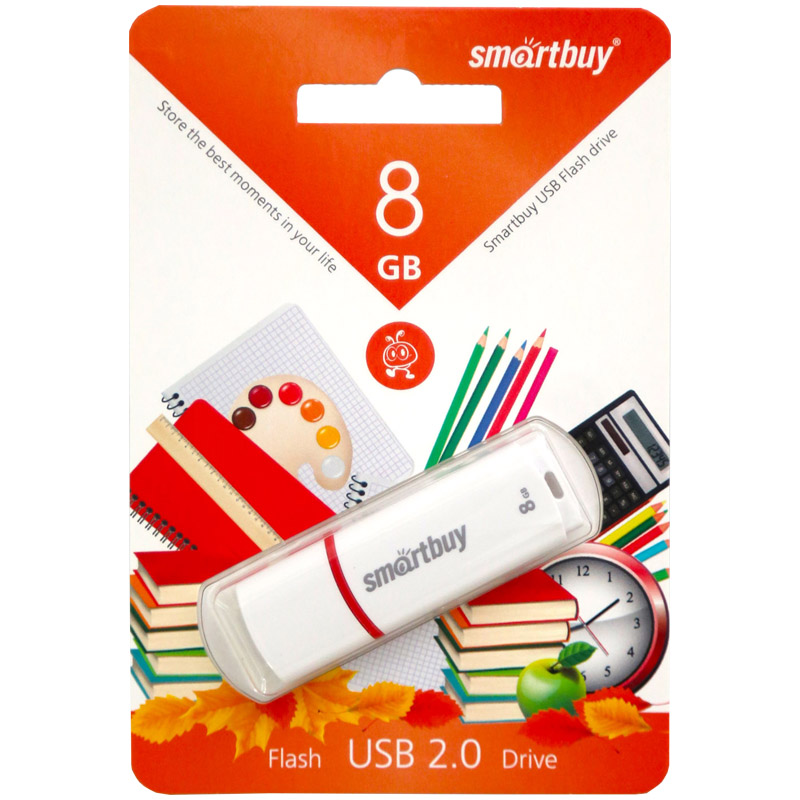 Память Smart Buy "Crown" back-to-school 8GB, USB 2.0 Flash Drive, белый
