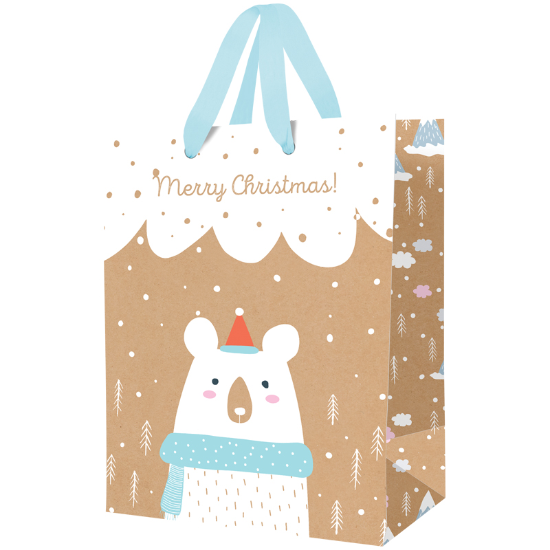 Пакет подарочный 26*32*12см MESHU "Christmas Teddy", крафт