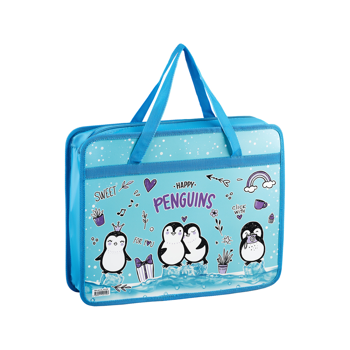 Папка с ручками А4 ArtSpace "Happy Penguins", пластик, на молнии, 80мм