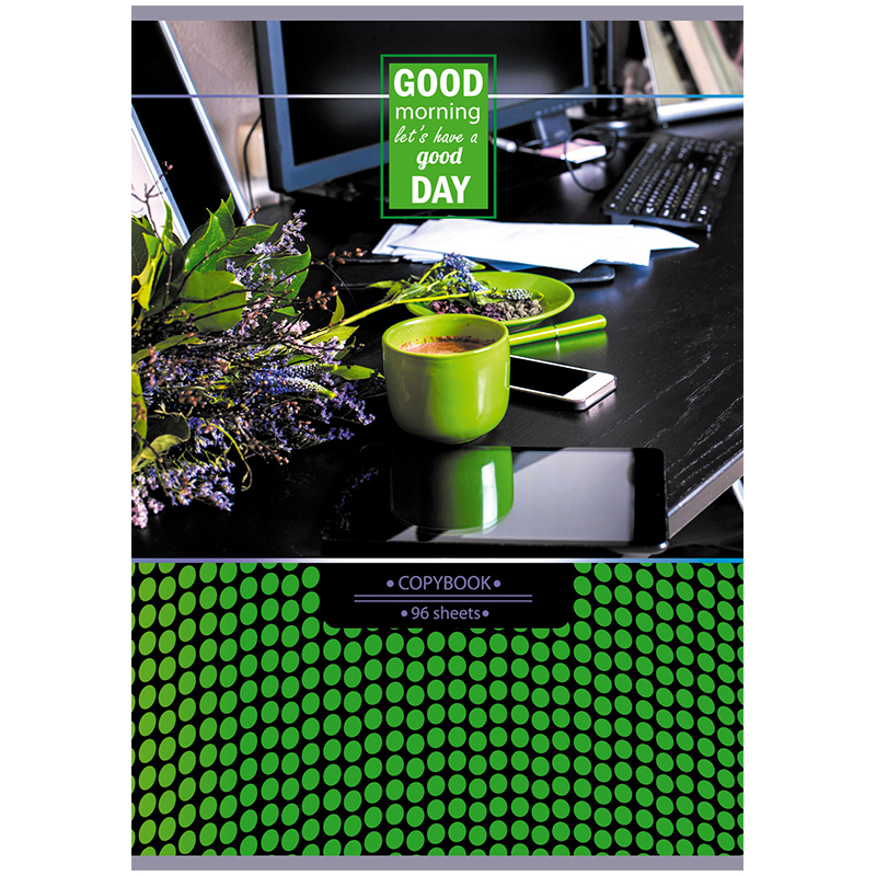Тетрадь 96л., А4, клетка на гребне BG "Good morning", глянцевая ламинация