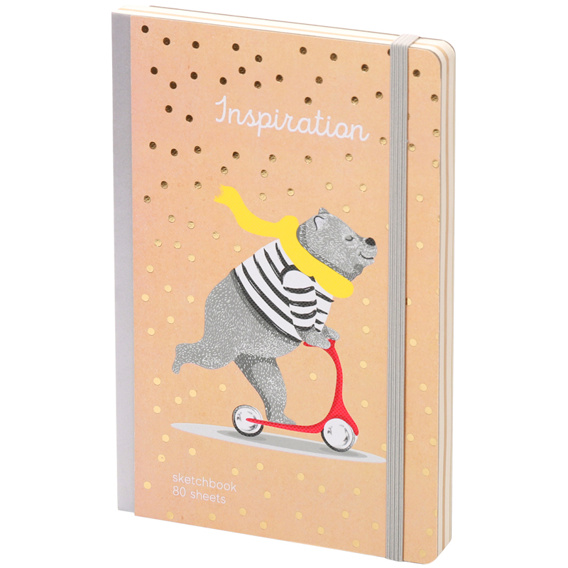 Скетчбук - альбом для рисования 80л. А5 "Trendy kraft", 100г/м2, тв.обл, карман, доп.листы крафт