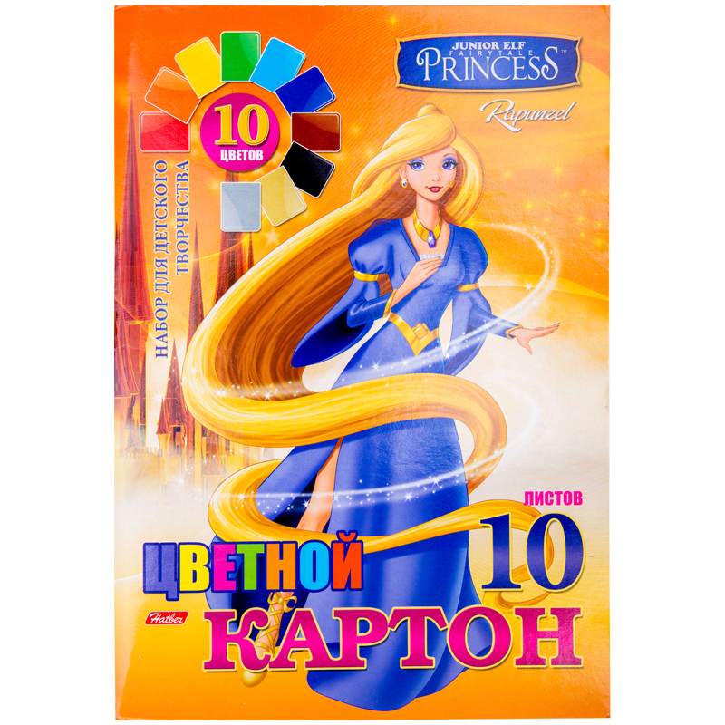 Картон цветной A4 10л., 10цв. "Рапунцель-(Toon Studio)", в папке
