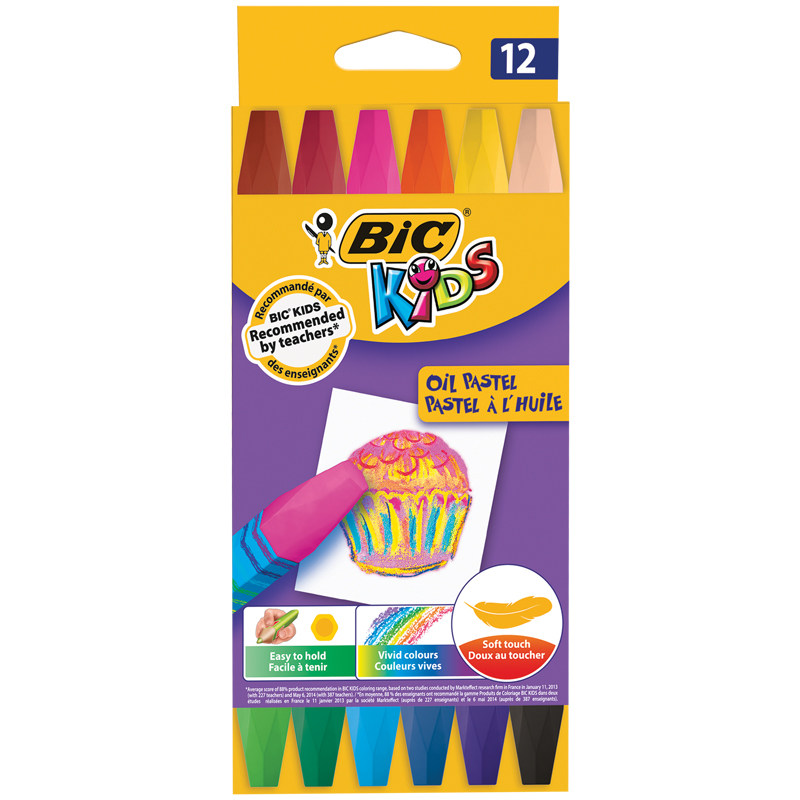 Мелки масляные Bic "Oil Pastel" 12цв., шестигранные, картон, европодвес