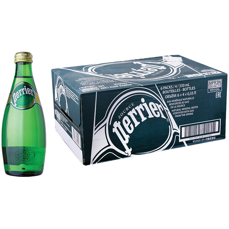 Вода минеральная газированная Perrier, 0,33л, стеклянная бутылка, 24шт.