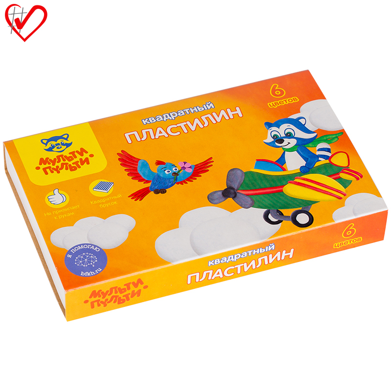 Пластилин Мульти-Пульти "Енот в небе", 06 цветов, 102г, квадратный, картон