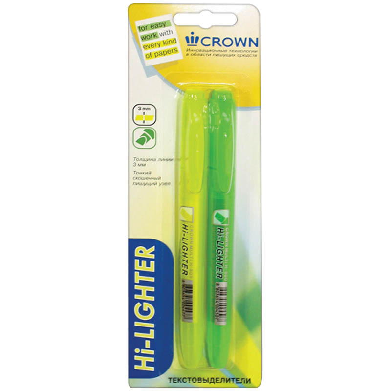 Набор текстовыделителей "Multi Hi-Lighter" 2цв. (желтый, зеленый), 4мм, блистер, европодвес