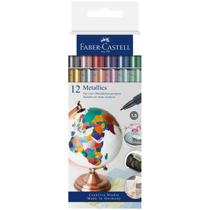 Набор маркеров для декорирования Faber-Castell "Metallics" 12цв., металлик, пулевидный, 1,5мм, европодвес