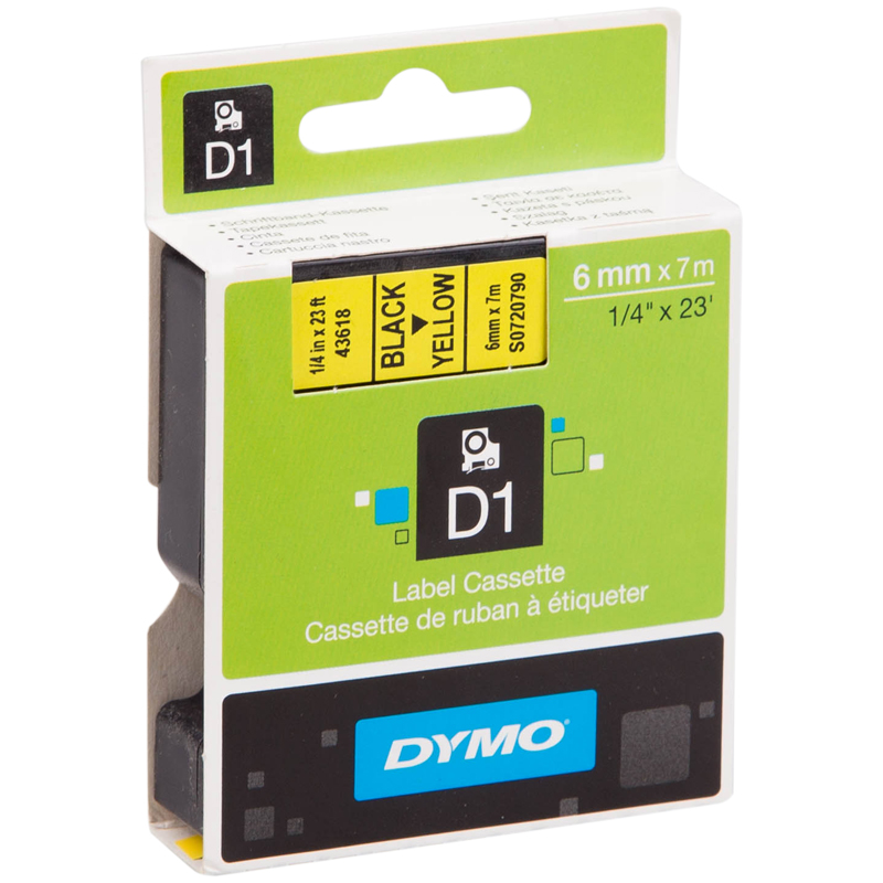 Картридж с лентой Dymo, 6мм, 7м,  черн. буквы, желтая