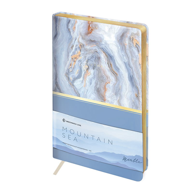 Ежедневник недатир. А5, 136л., кожзам, Greenwich Line "Mountain sea - Marble", тон. блок, срез фольга