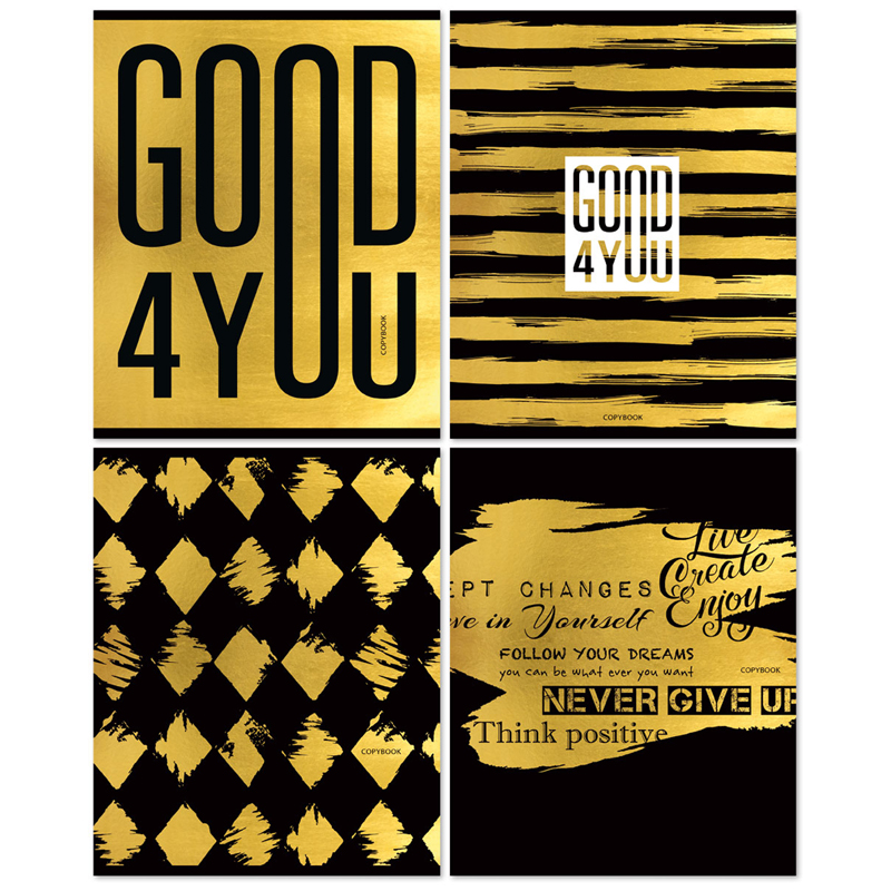 Тетрадь 96л., А5, клетка на гребне BG "Gold4", матовая ламинация, металлизация