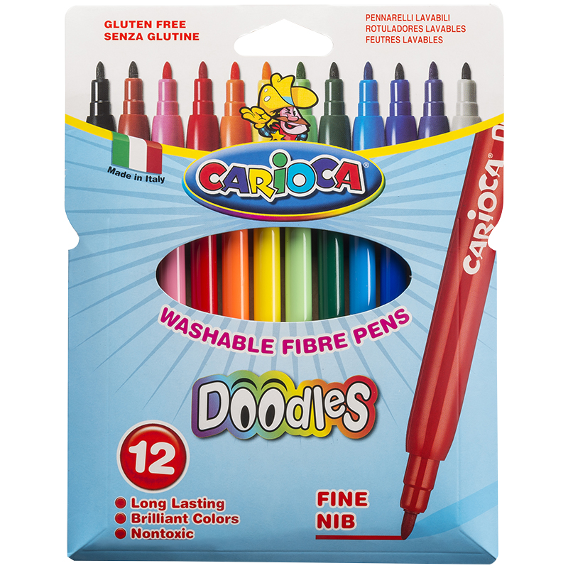 Фломастеры Carioca "Doodles", 12цв., смываемые, картон, европодвес