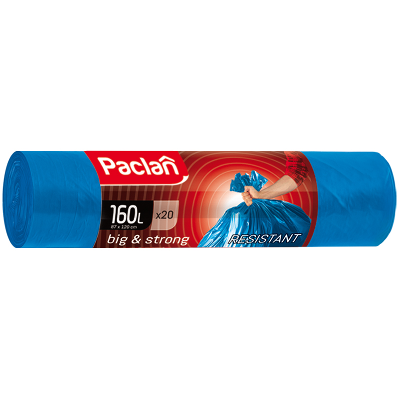 Мешки для мусора 160л Paclan "Big&Strong" ПВД, 120*87см, 20шт., синие, в рулоне