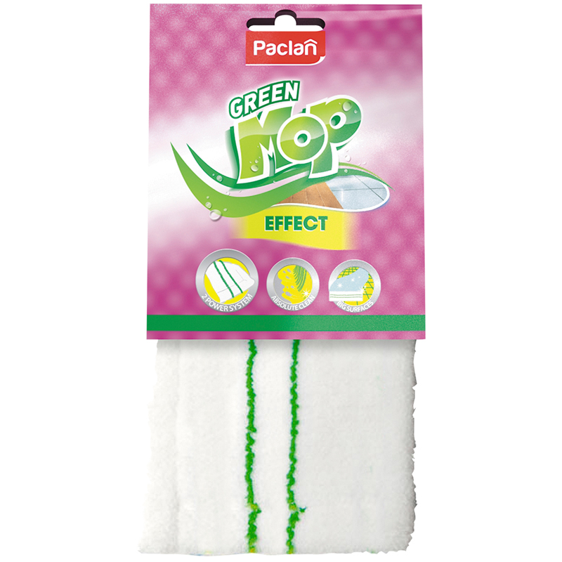 Насадка МОП для швабры Paclan "Green Mop Effect", микрофибра, плоский МОП, 39*10см