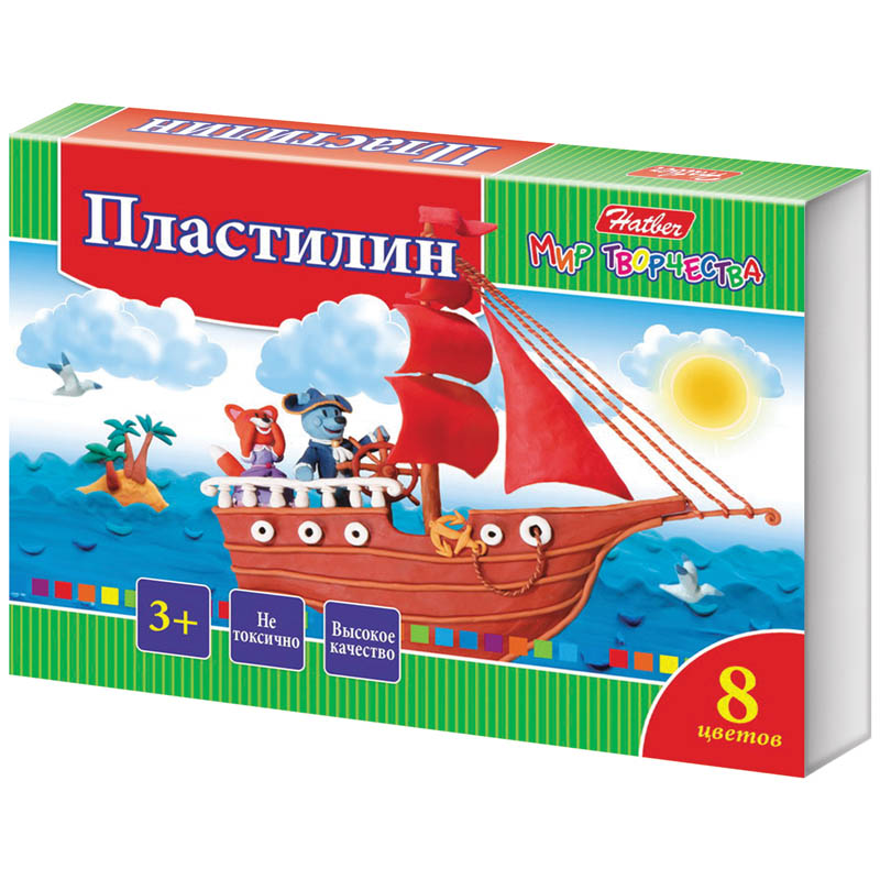 Пластилин Hatber "Ушастики", 08 цветов, 160г, со стеком, картон