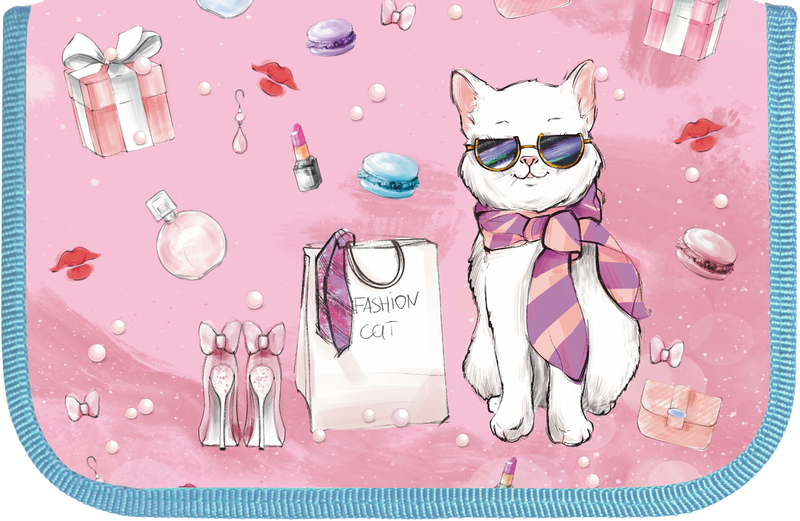 Пенал Lamark SMART Content/УМНЫЙ Контент Fashion Cat/Модная кошечка на одно отделение, 140х210х40 мм, печать по ткани Премиум, с косметичкой и карманом для смартфона внутри, на 36 предметов