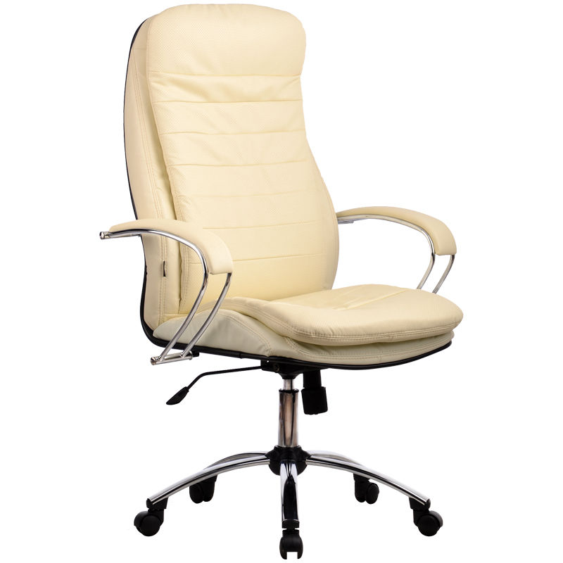 Кресло руководителя Метта "Lux" LK-3 CH, кожа бежевая "NewLeather" № 720, механизм качания