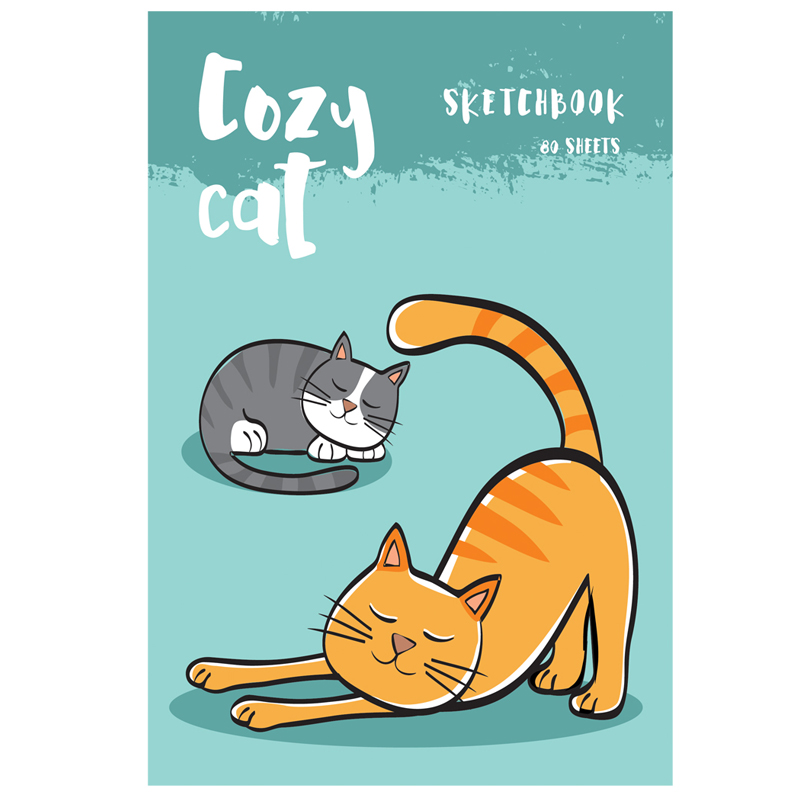Скетчбук 80л. А5 7БЦ BG "Cozy cat", матовая ламинация, выборочный лак