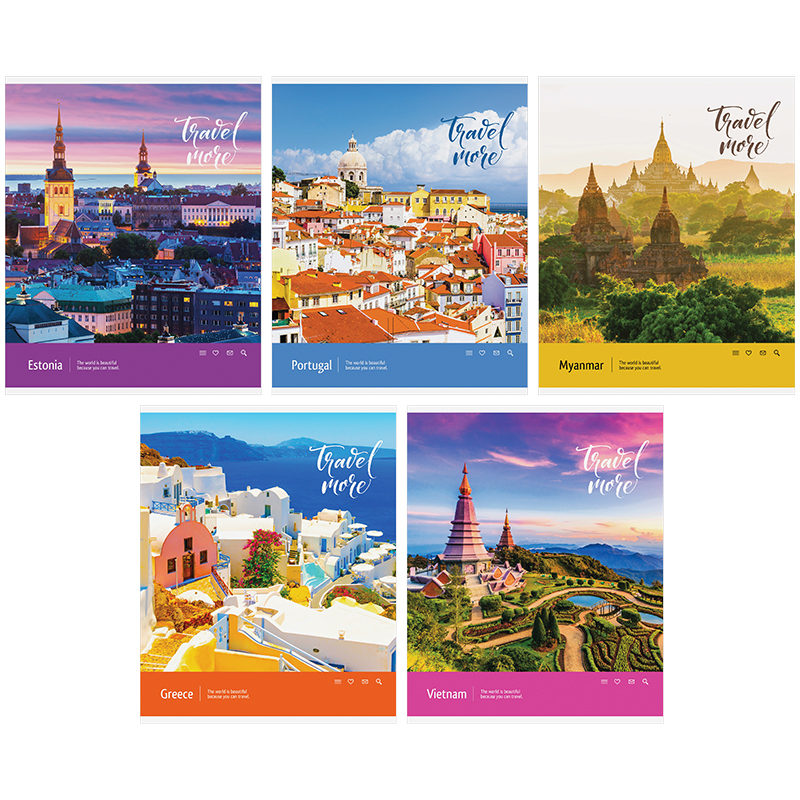 Тетрадь 96л., А5, клетка ArtSpace "Путешествия. Travel more", глянцевый уф-лак