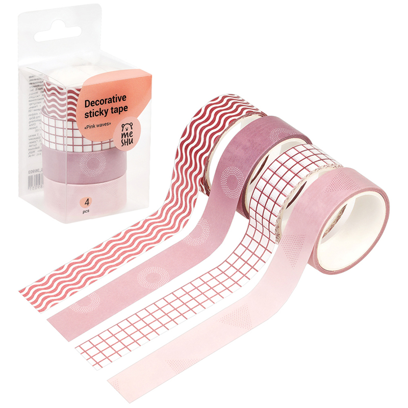 Набор клейких декоративных лент MESHU "Pink waves", 4шт