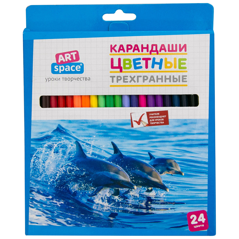 Карандаши цветные ArtSpace "Животный мир", 24цв., трехгран., заточен., картон. уп., европодвес